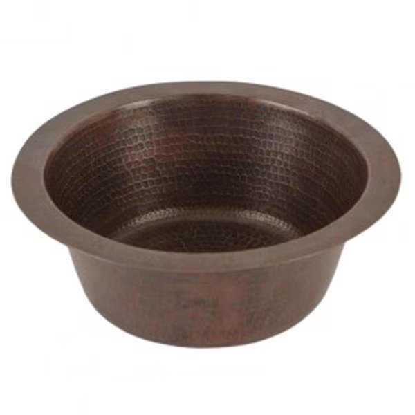 Premier Copper Products BR12DB2 12 in. Round Hammered Copper Bar Sink - 2 in. Drain Size, Premier Copper Products, Mfr#: BR12DB2